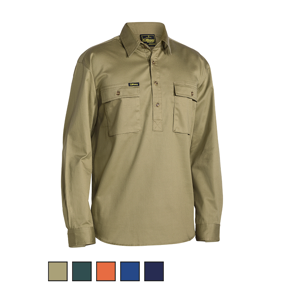 Bisley Close Front Long Sleeve Drill Shirt BSC6433