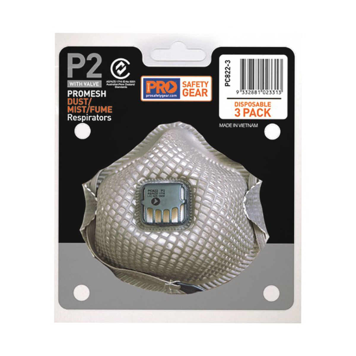 Pro Choice Dust Mask Promesh P2 +Valve 3 Pack PC822-3